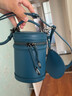Cuud情人節禮物水桶包女法式小眾設計師圓筒包氣質(zhì)牛皮單肩斜挎小包 云山藍 曬單實(shí)拍圖