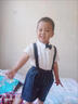 史努比小男童西裝夏裝寶寶1周歲宴禮服2抓周衣服嬰幼兒童生日紳士套裝 白襯豎條背帶 100 建議93cm 曬單實拍圖