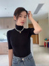 薄款黑色五分袖t恤女薄款內搭2026新款外穿高領打底衫女修身上衣 黑色 M 【90-100斤】 曬單實拍圖