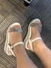 ZHR則則涼鞋女水鉆優(yōu)雅通勤女鞋時(shí)尚舒適一字帶坡跟鞋子女 M385 米色 37  曬單實(shí)拍圖