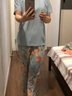 雅婷雅雯【莫代爾棉】睡衣女夏季純棉短袖長褲套裝家居服可外穿薄送禮中年 云灰蘭 160/90/M 曬單實(shí)拍圖