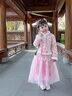 歐育漢服女童春秋季新年拜年服冬加絨新年禮衣服女孩裙子建議大一碼 B1345 加厚 紅色分體兩件套 120 曬單實(shí)拍圖