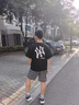 G.DUCKKIDS童裝男童短袖t恤夏裝套裝2025新款夏季兒童衣服夏款帥氣洋氣男孩 黑色上衣+褲子 150 cm 曬單實拍圖