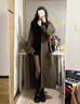 凱利 蕾莉（KELLY REILL）長(zhǎng)靴女2024春秋新款V口高筒騎士靴不過(guò)膝內(nèi)增高小個(gè)子長(zhǎng)筒瘦瘦靴 黑色內(nèi)增高單里 33 (215mm) 曬單實(shí)拍圖