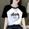 珞妮純棉短袖t恤女寬松2025夏季潮流新款時尚印花上衣顯瘦百搭半袖女 黑肩-A字母 XL 曬單實拍圖