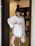 夏雨瑤設計感小貓刺繡針織衫毛衣女2025年秋季新款日系軟糯休閑寬松上衣 白色 M 建議95-105斤 曬單實(shí)拍圖