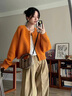 JEZE灰色短款毛衣外套女裝秋冬2024新款寬松加厚拉鏈開(kāi)衫長(cháng)袖針織上衣 灰色【z】 M 建議【90-100斤】 曬單實(shí)拍圖