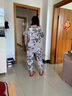 中老年人女士奶奶棉綢套裝媽媽裝兩件套老太太短袖上衣褲子人造棉 花青（短袖+九分褲）有褲兜 3XL （建議120-135斤） 曬單實(shí)拍圖