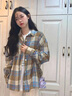 梓洛蘭ZiLuolan秋季套裝女2025韓版寬松格子襯衫吊帶背心搭配高腰牛仔褲 藍色格子襯衫+白背心+牛仔褲 M (建議80-100斤) 曬單實(shí)拍圖