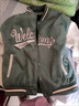 道唯美式復古棒球服男款外套男士春秋季潮牌學(xué)生麂皮絨情侶夾克上衣服 灰綠色 XL (150斤以?xún)瓤纱? 曬單實(shí)拍圖
