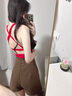 槿城辣妹吊帶背心女帶胸墊美背性感露背修身內(nèi)搭打底外穿短款上衣2061 紅色 均碼【建議·75-130斤】 曬單實(shí)拍圖