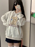 妙奕嘉連帽衛衣女春秋季新款潮流外套女士高級感長袖t恤上衣女生帽衫 慵懶毛絨小狗連帽衛衣【白灰色】 M 【建議98斤內】 曬單實拍圖