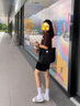 HERAGAIA100%純棉短褲女夏季新款寬松直筒工裝褲休閑辣妹闊腿運動(dòng)五分褲 黑色（速干F220） L （建議體重110-125斤） 曬單實(shí)拍圖
