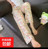 夏季新款棉綢女士薄款大碼人造綿綢可外穿家居碎花長(cháng)褲子寬松睡褲 碎米白花 XL 【建議120-160斤】 曬單實(shí)拍圖
