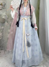 妃秀蝶（FEESHOUEY）新中式女裝漢服女中國風(fēng)套裝【幽蘭】唐制褙子小個(gè)子秋 淺粉色褙子+里衣+淺藍下裙+披帛+ S(90-100斤) 曬單實(shí)拍圖