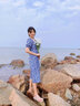 GARNUO碎花連衣裙女2025夏季新款法式茶歇裙子復(fù)古氣質(zhì)收腰顯瘦雪紡長裙 藍(lán)色 M【101-110斤】 曬單實(shí)拍圖