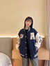 贏鎮(zhèn)歐美ins潮牌痞帥外套男寬松秋季字母夾克學(xué)院風(fēng)情侶裝棒球服 藏青色T167 M 【建議80-100斤】 曬單實(shí)拍圖