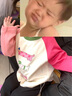 幼悠女童兩色撞色插肩T恤秋季萌趣可愛糖果修狗膠漿印花彈力上衣 粉色 90cm 曬單實(shí)拍圖