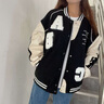 CTOX美式拼接字母刺繡棒球服春秋新款學(xué)院風(fēng)初高中學(xué)生休閑夾克外套女 黑色 S 【建議100斤內(nèi)】 曬單實(shí)拍圖