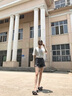 NY-RCE煙灰色牛仔短褲女夏季新款韓版寬松不規(guī)則毛邊顯瘦休閑闊腿熱褲 煙灰色 L 曬單實拍圖