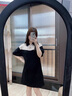 clotho Rennie品牌女裝小個(gè)子短袖連衣裙女2025夏季新款翻領(lǐng)拼接撞色寬松顯瘦裙 黑色 M 曬單實(shí)拍圖
