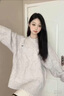 燦圖日系奶fufu麻花圓領(lǐng)針織衫女秋冬寬松慵懶風bf軟糯加厚毛衣上衣潮 燕麥色 均碼 曬單實拍圖