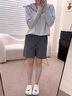 紅蜻蜓工裝短褲女夏季新款女裝薄款休閑闊腿速干運(yùn)動(dòng)女士五分褲子 灰色短褲 L 【110-125斤】 曬單實(shí)拍圖