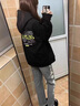 LPOX美式高街潮牌連帽衛(wèi)衣女春秋寬松女裝新款2025年秋裝休閑百搭上衣 [高街春秋薄款衛(wèi)衣]黑色 S 曬單實(shí)拍圖
