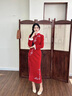 布伊特紅色旗袍敬酒服2024新款新娘秋冬季長(cháng)袖加厚刺繡訂婚拜年服新中式 酒紅色 花好月圓 M 曬單實(shí)拍圖