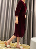 亦朵釘珠絲絨連衣裙女喜婆婆婚宴禮服桑蠶絲植絨打底裙春秋季裙子 暗紅 M 曬單實(shí)拍圖