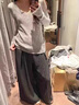 S·J·V·K2025新款灰色v領(lǐng)針織內搭打底衫女秋冬季修身長(cháng)袖上衣高級感毛衣 灰色 M 曬單實(shí)拍圖
