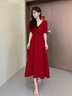 塞德勒敬酒服新娘2025新款平時(shí)可穿夏季訂婚連衣裙結(jié)婚小個(gè)子回門裝 中長(zhǎng)款  酒紅色 XL 曬單實(shí)拍圖