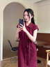clotho Rennie品牌女裝襯衫連衣裙女2025夏季新款韓版氣質(zhì)減齡收腰顯瘦短袖裙子 藏青色 M 曬單實(shí)拍圖