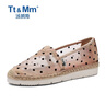 湯姆斯（Tt＆Mm）女鞋夏季新款網(wǎng)紗波點(diǎn)布鞋一腳蹬休閑懶人蕾絲草編漁夫鞋 卡其色 38 曬單實(shí)拍圖