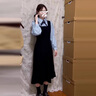 瑜尚臻品假兩件學(xué)院風(fēng)長袖連衣裙子女秋冬季教資面試通勤韓系穿搭套裝 【黑色】S（80-90斤） 曬單實拍圖