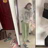 PMOG秋冬加絨加厚休閑褲子2023新款韓版寬松小個子束腳運動褲女潮 綠色[加絨加厚] M[建議80-100斤] 曬單實拍圖