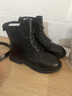 狄德拉真皮大碼女靴40-43寬胖腳英倫風(fēng)厚底粗跟馬丁靴黑色短靴春秋單靴 黑色薄絨 41 (255mm) 標準碼 曬單實(shí)拍圖