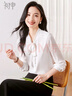 初申長(cháng)袖襯衫女緞面通勤百搭時(shí)尚蝴蝶結白襯衣S132C2366 曬單實(shí)拍圖