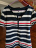 谷卓詩(shī)條紋V領(lǐng)短袖T恤女2026夏裝新款修身顯瘦女士半袖體恤衫休閑上衣 圖片色 3XL （130-140斤） 曬單實(shí)拍圖