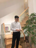 【兩件套】花花公子純色長袖襯衫套裝男2022夏季新款薄款九分西褲男長褲修身韓版襯衣商務(wù)休閑褲一套搭配 CY001白+8096長褲黑 L 曬單實(shí)拍圖