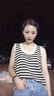 浪莎（LangSha）條紋針織吊帶小背心女夏季外穿寬松法式內(nèi)搭鏤空打底無袖t恤上衣 米白色 XL 曬單實拍圖