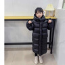 貝嬰初（BEIYINGCHU）新款兒童黑金外套男童女童中大童親子裝長(cháng)款過(guò)膝鴨絨絲加厚外套 黑色 140cm 曬單實(shí)拍圖