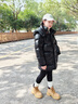 高梵90高蓬鵝絨黑金兒童羽絨服4.0中長(zhǎng)款男童女童加厚鵝絨服冬季外套 黑色亮面 140 曬單實(shí)拍圖