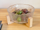 雅港水果盤(pán)家用客廳茶幾高顏值收納干果盤(pán)零食糖果堅果玻璃果盤(pán)沙拉碗 透明款（帶木架）錘紋玻璃果盤(pán) 曬單實(shí)拍圖