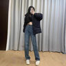 俞兆林（YUZHAOLIN）高腰直筒牛仔褲女2025春秋新款女裝寬松時(shí)尚潮流闊腿顯瘦薄款褲子 懷舊藍(九分) S 曬單實(shí)拍圖