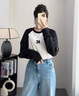 MO&Co.MC刺繡棉質(zhì)寬松T恤美式復古打底衫情侶裝t恤純棉T恤摩安珂 本白色-第2批 M 165 曬單實(shí)拍圖