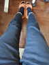 絲柏舍毛邊牛仔褲2024冬裝新款女裝紐扣水洗加絨九分直筒褲 曬單實(shí)拍圖
