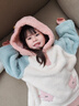 蕉內(nèi)絨絨505H兒童睡衣男女童珊瑚絨連帽長(zhǎng)袖長(zhǎng)褲秋冬季加厚家居服套裝 粉綠拼色 130 曬單實(shí)拍圖