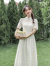 歐芙倫（Oufulun）新中式連衣裙女2025春夏新款蕾絲國(guó)風(fēng)a字裙米色中長(zhǎng)改良旗袍裙子 米色 M 曬單實(shí)拍圖