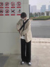 迪伽達(dá) 美式微喇西褲休閑褲男士夏季新款cleanfit垂感感直筒褲子男 CJXS-X01黑色 XL 曬單實拍圖